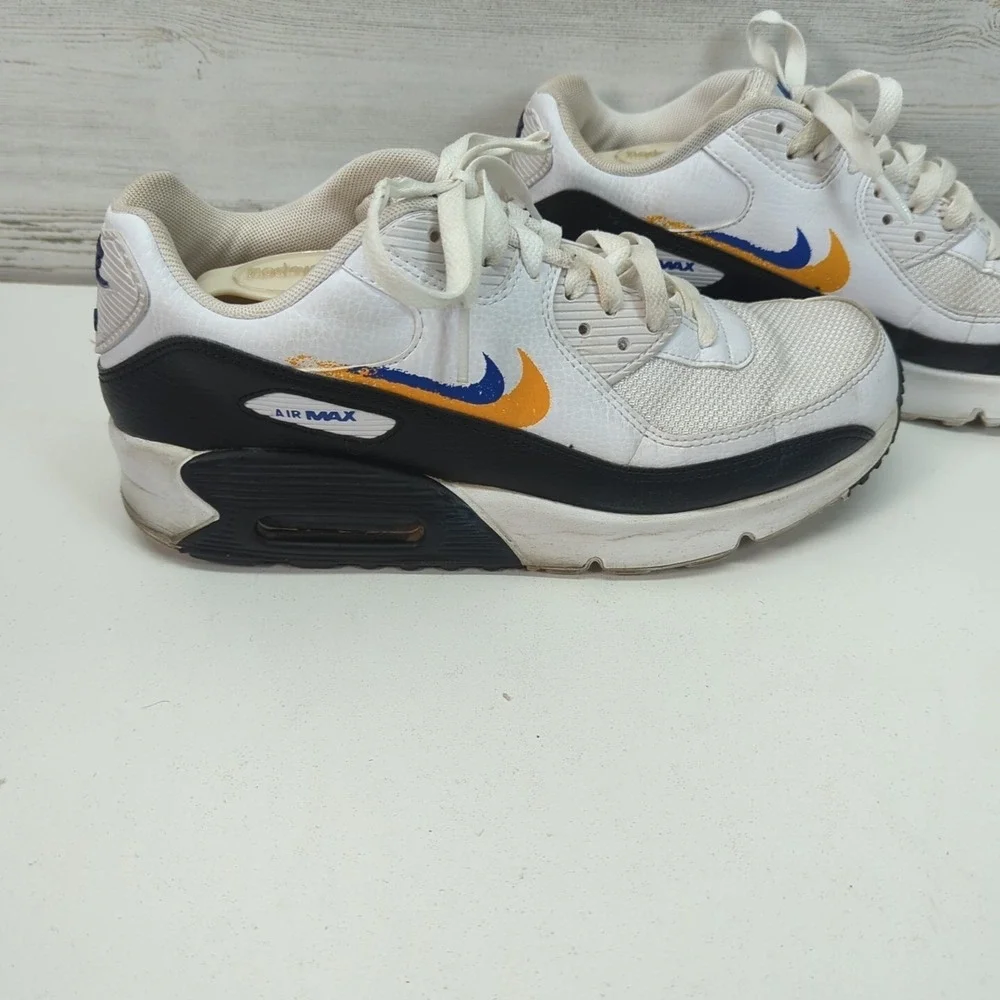 Nike Air Max 90 Double Swoosh White Black Gold Royal‎ FJ4592-100 7Y/8.5 Women
